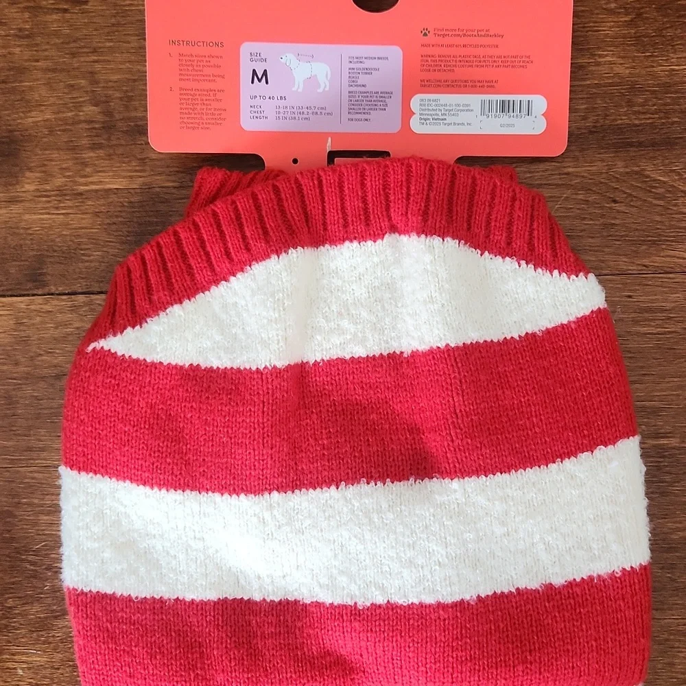 NWT Boots & Barkley Red and White Striped Pet Sweater Size Medium